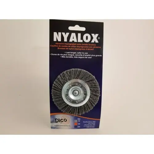 Mounted Wheel Brush, 3 in Dia, 1/4 in Arbor/Shank, Nylon Bristle