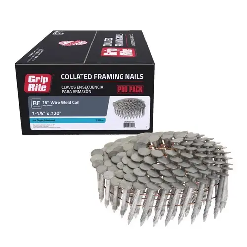 Grip-Rite GRCR3DRHDG Roofing Nails 1-1/4" 11 Ga. Angled Strip 15 deg Ring Shank Hot Dipped Galvanized