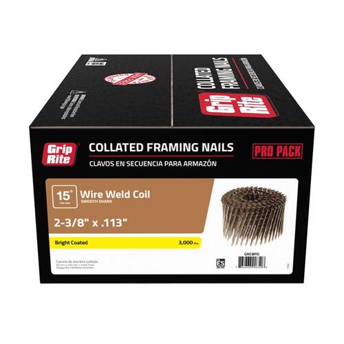 Grip-Rite GRC8PD Framing Nails 2-3/8" Wire Coil 15 deg Smooth Shank Bright