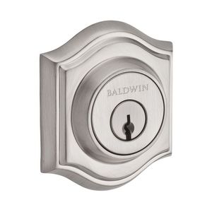 Single Cylinder Traditional Arch Deadbolt with 6AL Latch, Dual Strike, and SmartKey Satin Nickel Finish