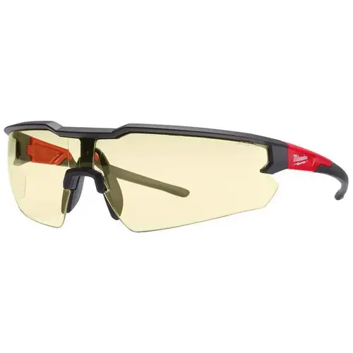 Milwaukee 48-73-2100 Safety Glasses, Unisex, Anti-Scratch Lens, Polycarbonate Lens, Plastic Frame, Black/Red Frame