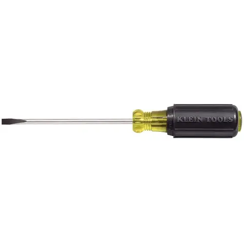 Klein Tools 601-4 Screwdriver, 3/16 in Drive, Cabinet Drive, 7-3/4 in OAL, 4 in L Shank, Rubber Handle Chrome