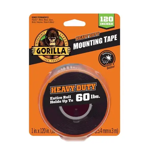 Gorilla 102441 Mounting Tape Double Sided 1" W X 120" L Black Black