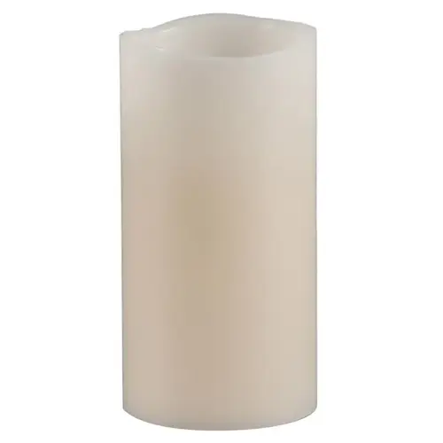 Flameless Flickering Candle Bisque Vanilla Scent Wavy Edge Pillar 6" H X 3" D Bisque