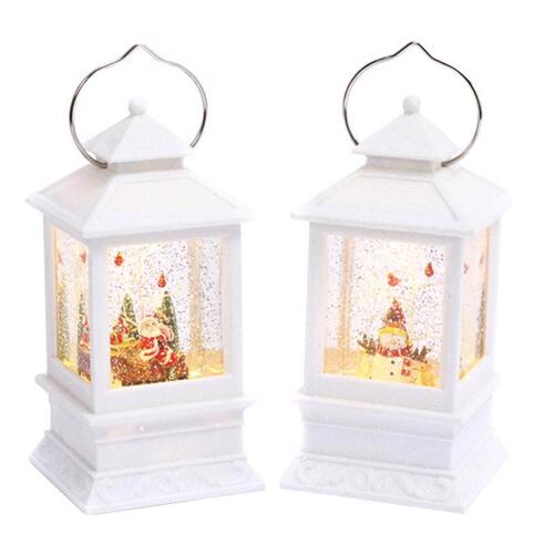 Gerson 2429110 Indoor Christmas Decor White Spinning Water Globe Lantern White