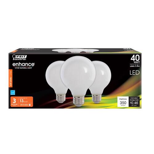 G2540W/927CA/FIL/3 LED Bulb, Globe, G25 Lamp, 40 W Equivalent, E26 Lamp Base, Dimmable, Frosted - pack of 3