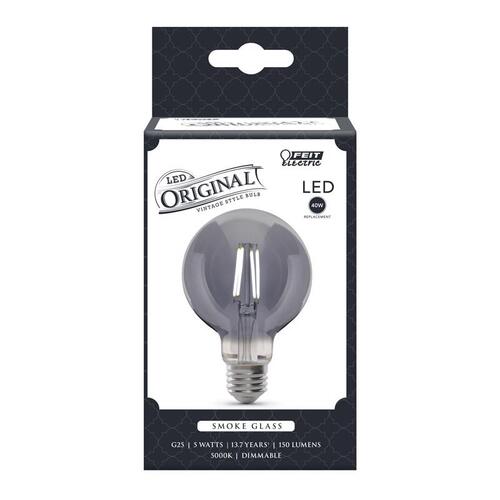 Filament LED Bulb, Globe, G25 Lamp, 25 W Equivalent, E26 Lamp Base, Dimmable, Smoke - pack of 4