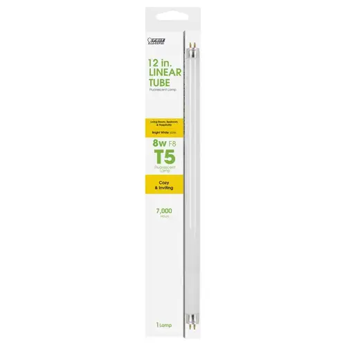 Feit Electric F8T5/WW/RP Fluorescent Bulb 8 W T5 0.63" D X 12" L Bright White Speciality 3000 K Frosted