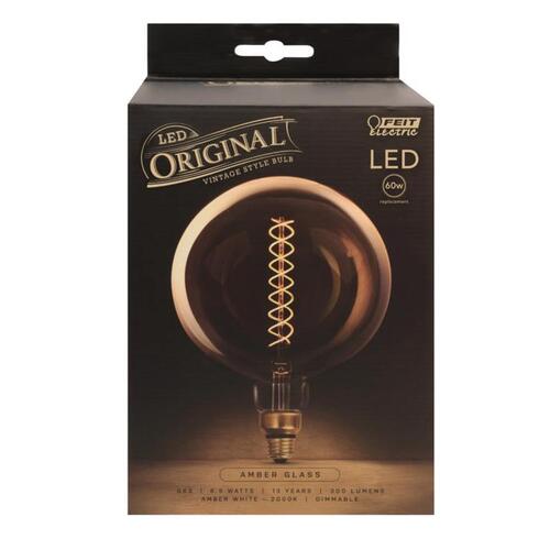 LED Light Bulb, Globe, Spiral Filament, G63 Lamp, 60 W Equivalent, E26 Lamp Base, Dimmable Clear