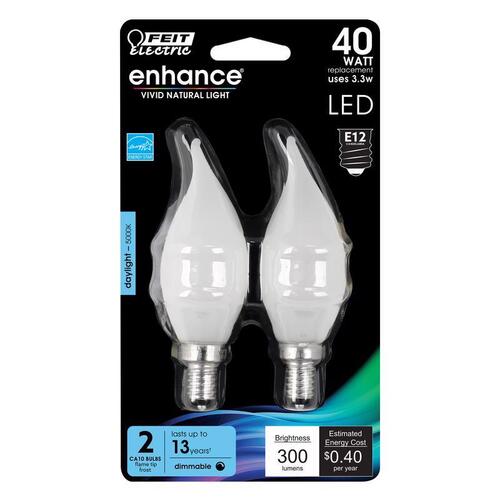 LED Light Bulb, Decorative, Flame Tip Lamp, 60 W Equivalent, E12 Lamp Base, Dimmable - Pair Frosted