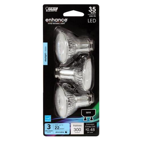 Feit Electric BPMR16/GU10/950CA/3 LED Bulb, Track/Recessed, MR16 Lamp, 35 W Equivalent, GU10 Lamp Base, Dimmable Clear - pack of 2