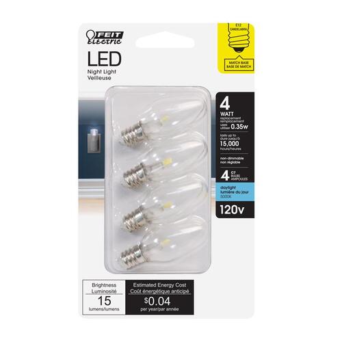 LED Bulb C7 E12 (Candelabra) Daylight 4 Watt Equivalence Clear