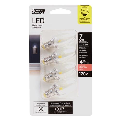 LED Bulb C7 E12 (Candelabra) Soft White 7 W Clear - pack of 24