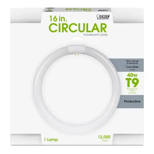 Feit Electric FC16T10/CW Fluorescent Bulb, 40 W, T10 Lamp, G10Q Lamp Base, 4100 K Color Temp, Cool White Light