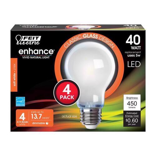 LED Bulb, General Purpose, A19 Lamp, 40 W Equivalent, E26 Lamp Base, Dimmable White - pack of 4