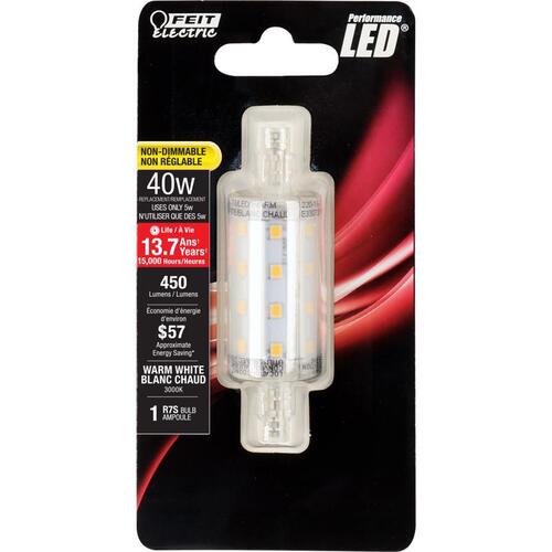 LED Lamp, Flood/Spotlight, R7S Lamp, 40 W Equivalent, R7 Lamp Base, Clear, Warm White Light