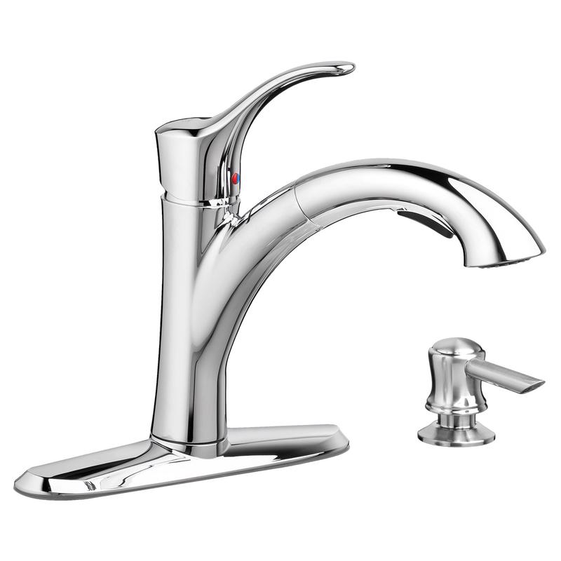 American Standard 9015.101.002 Mesa 9015.101.002 Pull-Out Kitchen Faucet with Soap Dispenser, 1.8 gpm, 1-Faucet Handle, Swivel Spout Chrome Plated