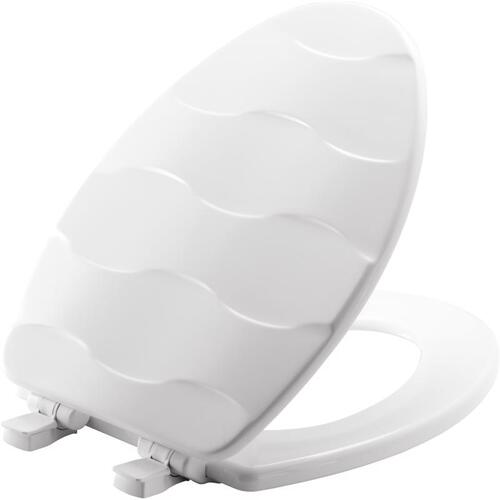 133SLOW 000 Toilet Seat, Elongated, Wood, White, Easy Clean and Change Hinge