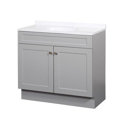 Zenna Home SBC36GY 2-Door Shaker Vanity with Top, Wood, Cool Gray, Cultured Marble Sink, White Sink