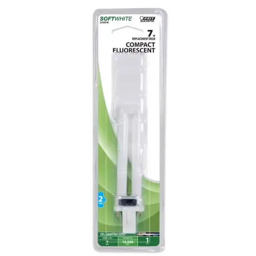 Compact Fluorescent Bulb, 7 W, PL Lamp, G23 Lamp Base, 400 Lumens, 2700 K Color Temp Clear