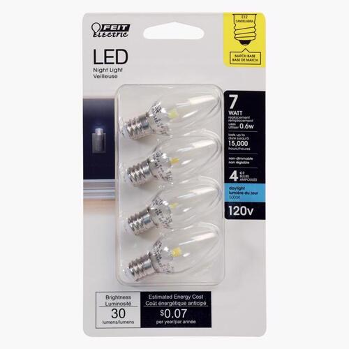 LED Bulb C7 E12 (Candelabra) Daylight 7 Watt Equivalence Daylight