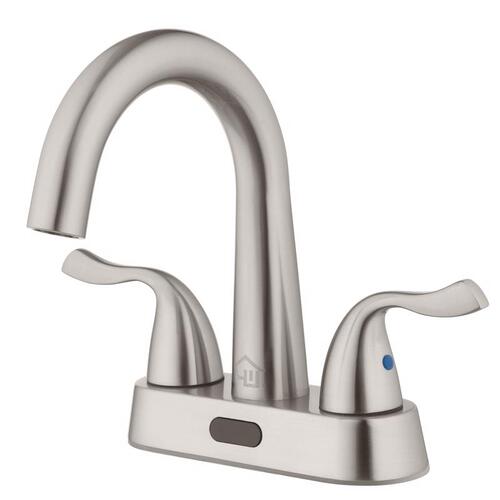 Centerset Bathroom Sink Faucet Brushed Nickel Motion Sensing 4" Brushed Nickel