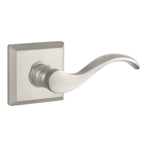 Privacy Curved Lever and Traditional Square Rose with 6AL Latch and Dual Strike Satin Nickel Finish