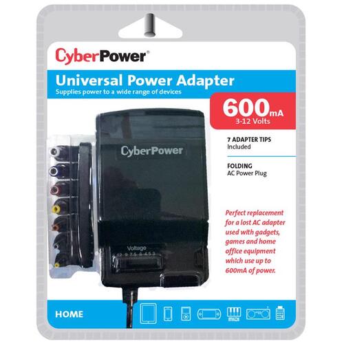 CyberPower CPUAC600 Power Adapter 22 AWG 3-12 V 2.3" L Black