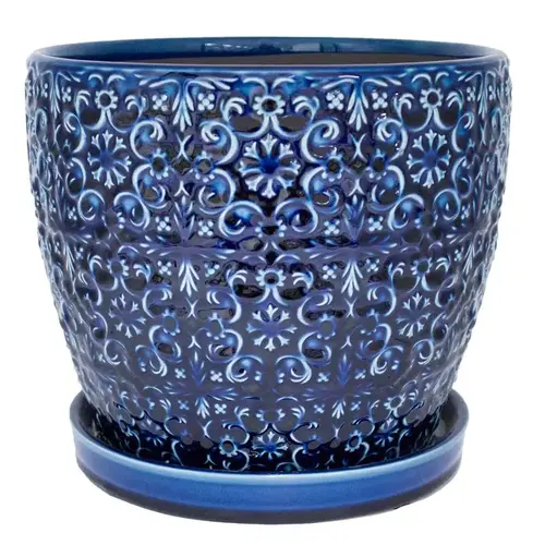 Trendspot AHCR11403S-120A Planter Mediterranean 10.16" H X 12" D Ceramic Blue Blue