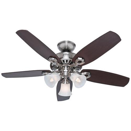 Hunter 52106 Builder Series Ceiling Fan, 5-Blade, Brazilian Cherry/Harvest Mahogany Blade, 42 in Sweep, MDF Blade Brushed Nickel