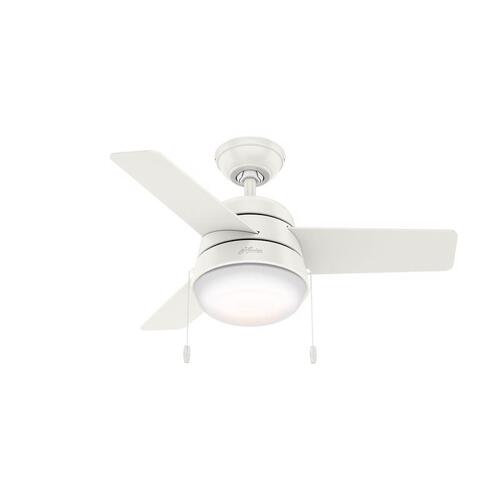 Aker Series Ceiling Fan, 3-Blade, Fresh White Housing, Fresh White/Natural Wood Blade, 36 in Sweep