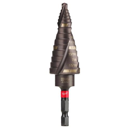 SHOCKWAVE Impact Duty Step Drill Bit, 1/8 to 1 in Dia, Spiral Flute, 2-Flute, 1/4 in Dia Shank Titanium Aluminum Nitride