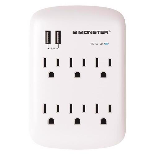 Monster 1604 Surge Protector Wall Tap Just Power It Up 1200 J 0 ft. L 6 outlets White