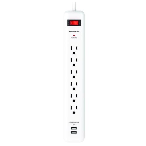 Power Strip w/Surge Protection Just Power It Up 3 ft. L 6 outlets White White