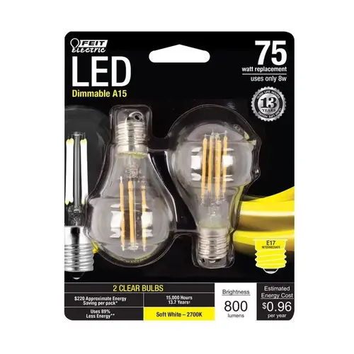 Filament LED Bulb A15 E17 (Intermediate) Soft White 75 W Clear Pair