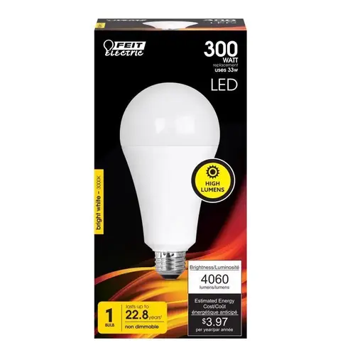 LED Bulb A23 E26 (Medium) Bright White 300 Watt Equivalence White