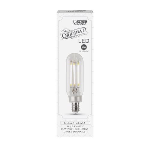 Feit Electric T8C/CL/VG/CALED LED Bulb T8 E12 (Candelabra) Soft White 40 Watt Equivalence Clear