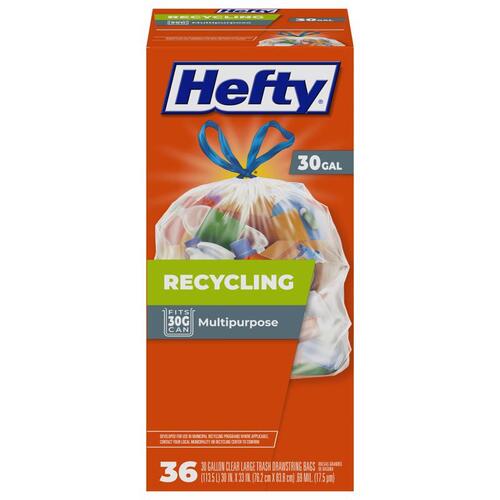 Trash Bags Recycling 30 gal Drawstring 36 pk 0.69 mil Clear