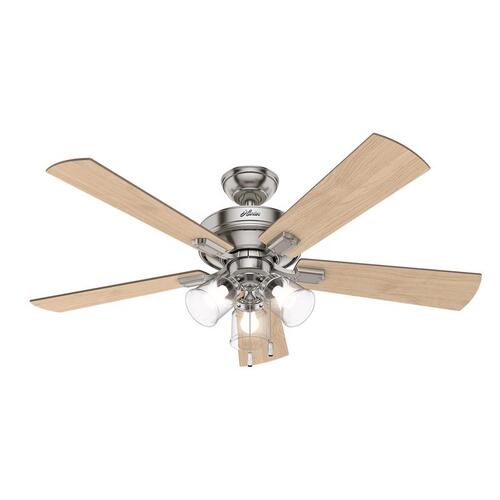 Hunter 54206 Crestfield Series Ceiling Fan, 5-Blade, Bleached Gray Pine/Natural Wood Blade, 52 in Sweep, MDF Blade