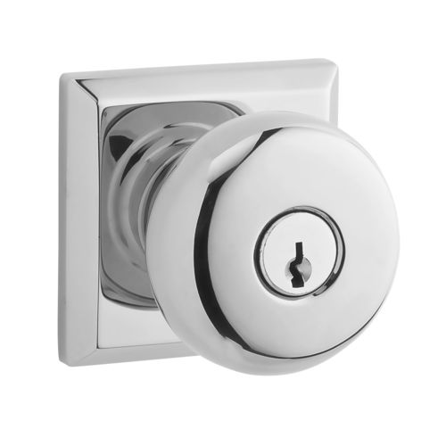 Baldwin Reserve ENROUTSR260 Entry Round Knob and Traditional Square Rose with 6AL Latch and Dual Strike Bright Chrome Finish