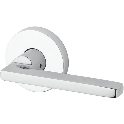 Privacy Square Lever and Contemporary Round Rose with 6AL Latch and Dual Strike Bright Chrome Finish