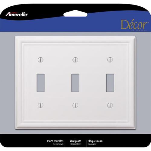 Wall Plate Chelsea White 3 gang Stamped Steel Toggle White