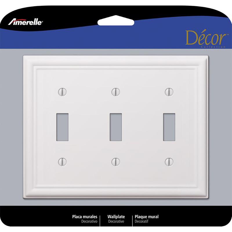 Amerelle 149TTTW Wall Plate Chelsea White 3 gang Stamped Steel Toggle White