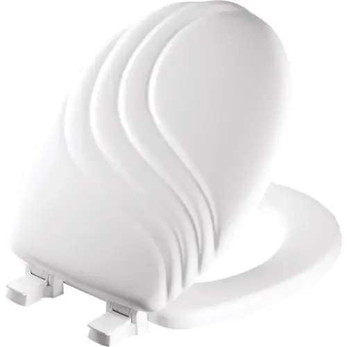 Round Closed Front Designer Sculptured Swirl White Wood Toilet Seat