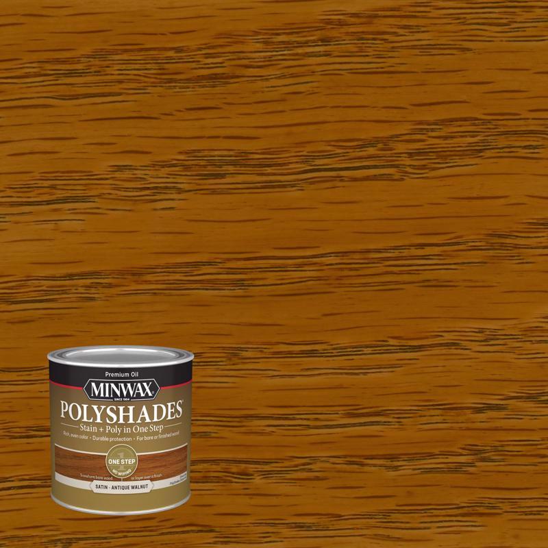 Minwax 213404444 PolyShades 4444 Wood Stain and Polyurethane, Antique Walnut, Liquid, 0.5 pt, Can