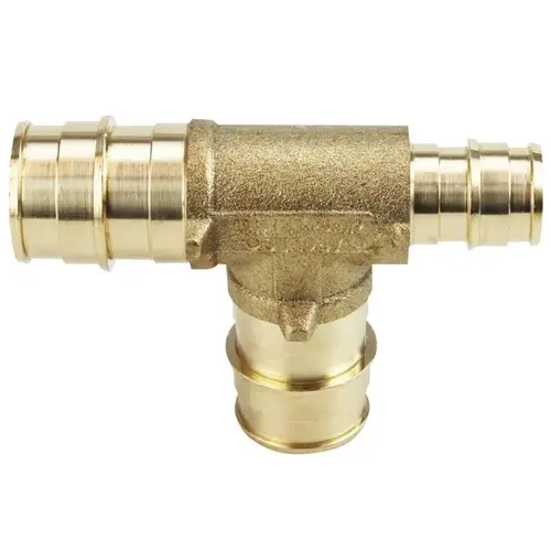 Expansion Series Reducing Pipe Tee, 3/4 x 1/2 x 3/4 in, Barb, Brass, 200 psi Pressure