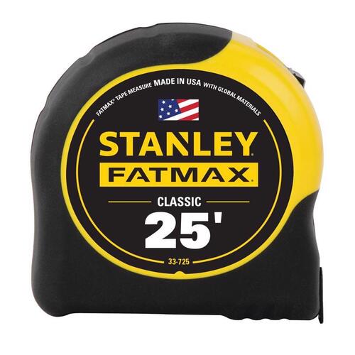 Classic Tape, 25 ft L Blade, 1-1/4 in W Blade, Black/Yellow Case