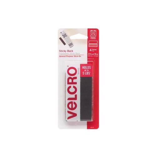 Fastener, 3/4 in W, 3-1/2 in L, Nylon, Black, Rubber Adhesive - pack of 4