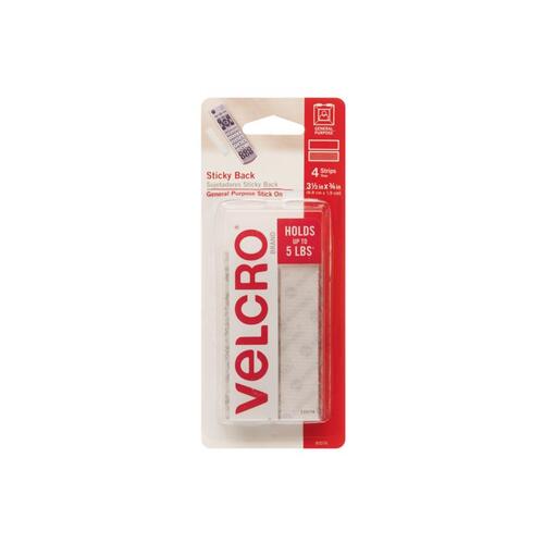 VELCRO Brand 90076 Fastener, 3/4 in W, 3-1/2 in L, Nylon, White, Rubber Adhesive - pack of 4