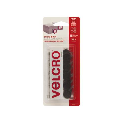 VELCRO Brand 90069 Fastener, 5/8 in W, Nylon, Black, Rubber Adhesive - pack of 15